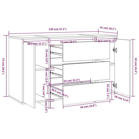 KOMODA Z 3 SZUFLADAMI BIAŁA POŁYSK 120X41X75CM