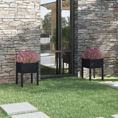 DONICE OGRODOWE 2 SZT. CZARNE 50X50X70CM DREWNO SOSNOWE