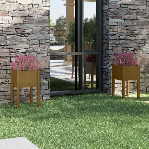 DONICE OGRODOWE 2 SZT. MIODOWY BRĄZ 40X40X70CM SOSNOWE