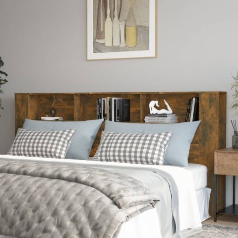 WEZGŁOWIE ŁÓŻKA Z PÓŁKAMI PRZYDYMIONY DĄB 220X185X1045CM