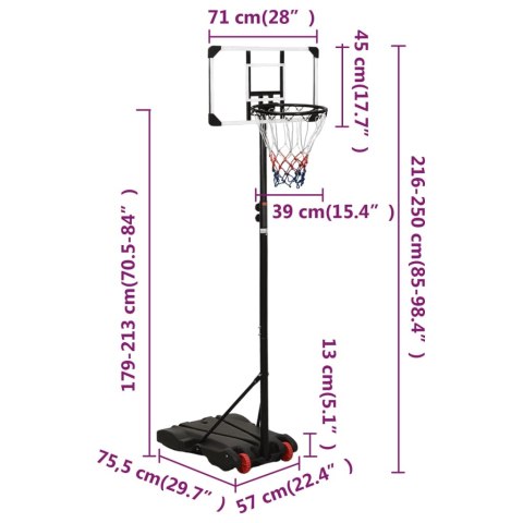 STOJAK DO KOSZYKÓWKI Z PRZEZROCZYSTĄ TABLICĄ 216-250CM