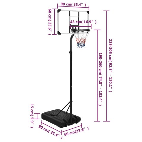 STOJAK DO KOSZYKÓWKI Z PRZEZROCZYSTĄ TABLICĄ 235-305CM