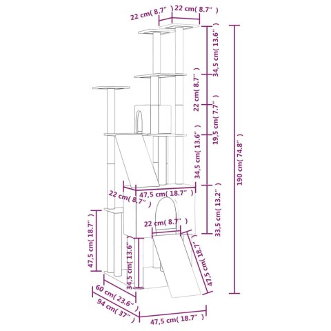 DRAPAK DLA KOTA Z SIZALOWYMI SŁUPKAMI JASNOSZARY 190CM