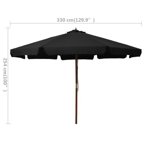 PARASOL OGRODOWY NA DREWNIANYM SŁUPKU 330CM CZARNY