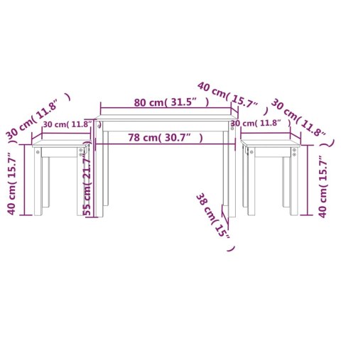 STOLIKI WSUWANE POD SIEBIE 3SZT BIAŁE DREWNO SOSNOWE