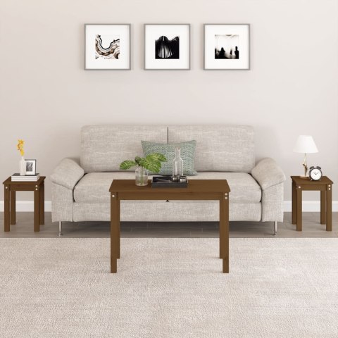 STOLIKI WSUWANE POD SIEBIE 3SZT BRĄZOWE DREWNO SOSNOWE