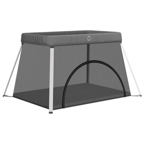 KOJEC DLA DZIECKA Z MATERACEM BEZPIECZNY CIEMNOSZARY LNIANA TKANINA