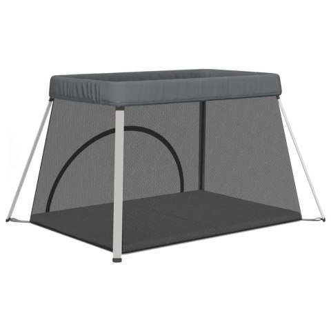 KOJEC DLA DZIECKA Z MATERACEM BEZPIECZNY CIEMNOSZARY LNIANA TKANINA