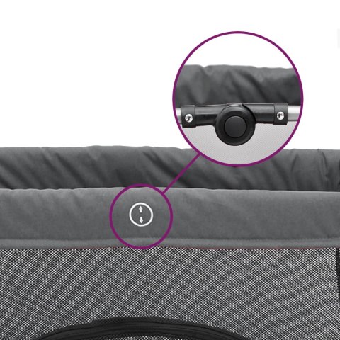 KOJEC DLA DZIECKA Z MATERACEM BEZPIECZNY CIEMNOSZARY LNIANA TKANINA