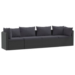 4-CZĘŚCIOWA SOFA OGRODOWA PODUSZKI RATTAN PE CZARNA