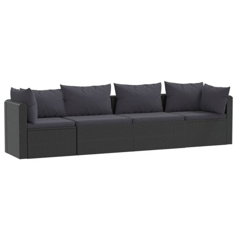 4-CZĘŚCIOWA SOFA OGRODOWA PODUSZKI RATTAN PE CZARNA