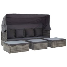 LEŻANKA OGRODOWA Z DASZKIEM SZARA 200X60X124CM RATTAN PE