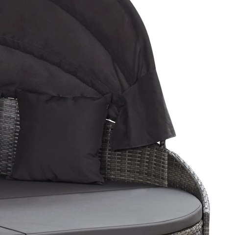 ŁÓŻKO OGRODOWE Z BALDACHIMEM POLIRATTAN SZARE