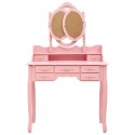 TOALETKA Z TABORETEM I SKŁADANYM 3 CZĘŚCIOWYM LUSTREM RÓŻOWA