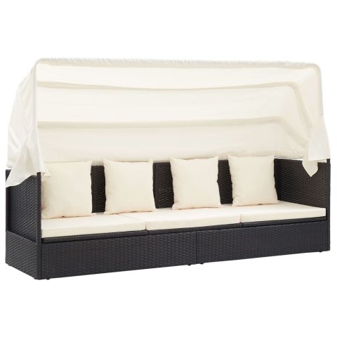 LEŻANKA OGRODOWA Z DASZKIEM CZARNA RATTAN PE