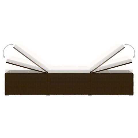 LEŻAK Z PODUSZKĄ I STOLIKIEM POLIRATTAN BRĄZOWY