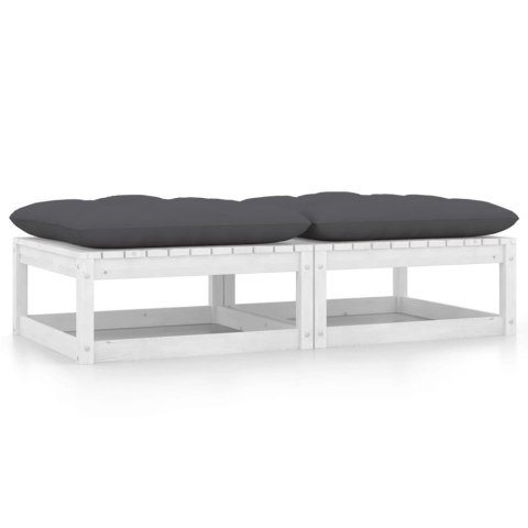 STOŁKI OGRODOWE Z PODUSZKAMI 2 SZT. BIAŁE DREWNO SOSNOWE