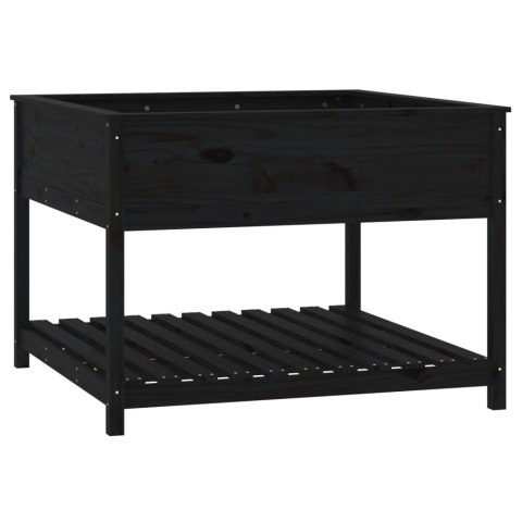 DONICA Z PÓŁKĄ CZARNA 1115X1115X81CM DREWNO SOSNOWE