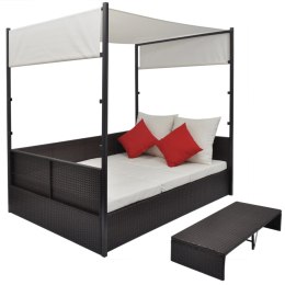 LEŻANKA OGRODOWA Z ZADASZENIEM BRĄZOWA 190X130CM RATTAN PE