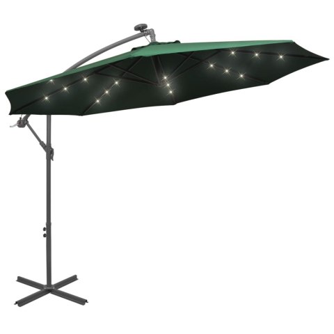 PARASOL OGRODOWY WISZĄCY ŚWIATŁA LED 300CM METAL ZIELONY