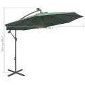 PARASOL OGRODOWY WISZĄCY ŚWIATŁA LED 300CM METAL ZIELONY