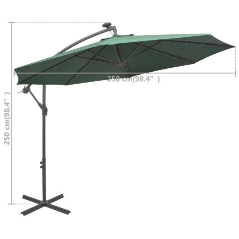 PARASOL OGRODOWY WISZĄCY ŚWIATŁA LED 300CM METAL ZIELONY