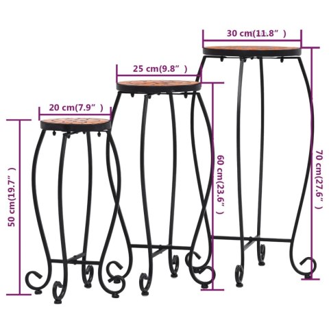 STOLIKIMOZAIKOWE 3SZT CERAMICZNE KOLOR TERAKOTOWY