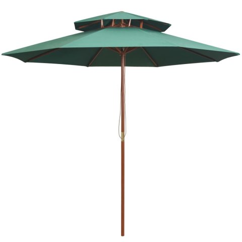 PARASOL Z PODWÓJNYM DASZKIEM 270X270CM DREWNO ZIELONY