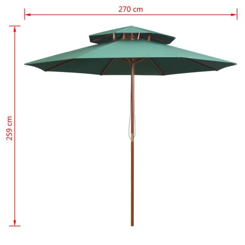 PARASOL Z PODWÓJNYM DASZKIEM 270X270CM DREWNO ZIELONY