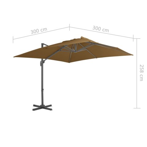 PARASOL WISZĄCY Z ALUMINIOWYM SŁUPKIEM 300X300CM TAUPE