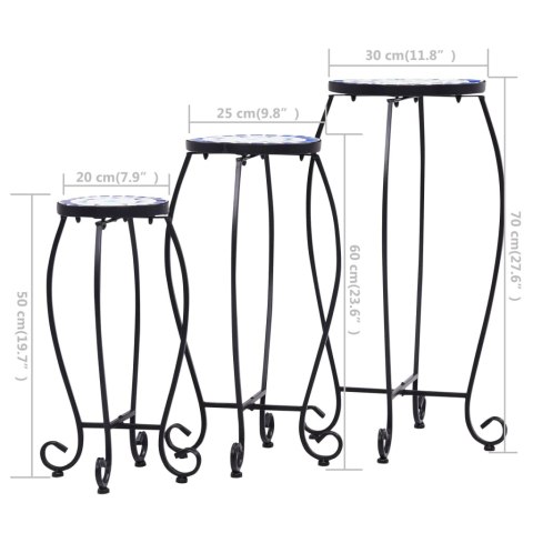 STOLIKIMOZAIKOWE 3SZT NIEBIESKO-BIAŁE CERAMIKA