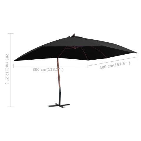 WISZĄCY PARASOL NA DREWNIANYM SŁUPKU 400X300CM CZARNY