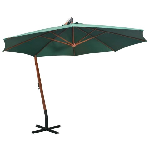 PARASOL OGRODOWY WISZĄCY 350CM DREWNIANY ZIELONY