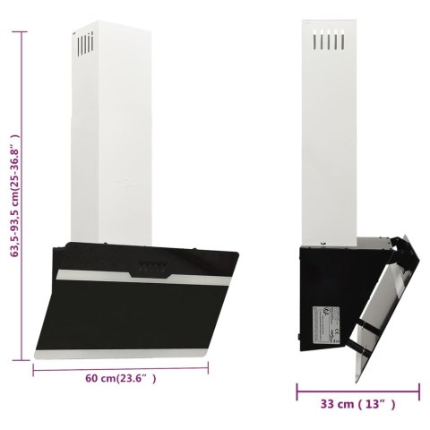 ŚCIENNY OKAP KUCHENNY 60CM STAL I HARTOWANE SZKŁO CZARNY