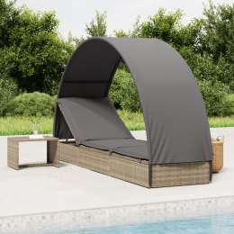 LEŻAK Z PÓŁOKRĄGŁYM DASZKIEM SZARY 211X57X140CM RATTAN PE