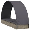 LEŻAK Z PÓŁOKRĄGŁYM DASZKIEM SZARY 211X57X140CM RATTAN PE
