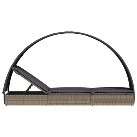 LEŻAK Z PÓŁOKRĄGŁYM DASZKIEM SZARY 211X57X140CM RATTAN PE