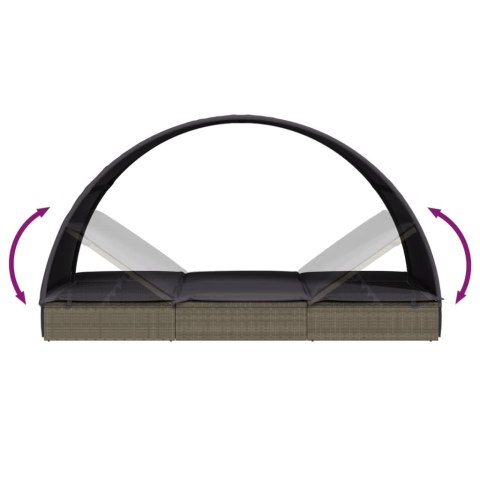 LEŻAK Z PÓŁOKRĄGŁYM DASZKIEM SZARY 211X57X140CM RATTAN PE