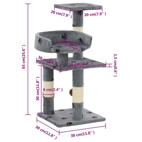 DRAPAK DLA KOTA ZE SŁUPKAMI SIZALOWYMI 65CM SZARY W ŁAPKI