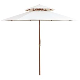 PARASOL Z PODWÓJNYM DASZKIEM 270X270CM DREWNO KREMOWY