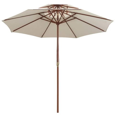 PARASOL Z PODWÓJNYM DASZKIEM 270X270CM DREWNO KREMOWY