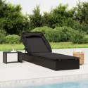 LEŻAK ZE SKŁADANYM DACHEM CZARNY 213X63X97CM POLIRATTAN