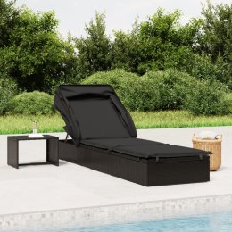 LEŻAK ZE SKŁADANYM DACHEM CZARNY 213X63X97CM POLIRATTAN