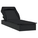 LEŻAK ZE SKŁADANYM DACHEM CZARNY 213X63X97CM POLIRATTAN