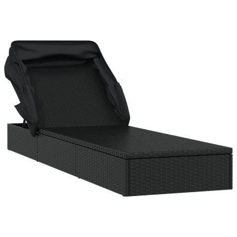 LEŻAK ZE SKŁADANYM DACHEM CZARNY 213X63X97CM POLIRATTAN