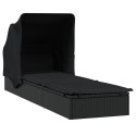 LEŻAK ZE SKŁADANYM DACHEM CZARNY 213X63X97CM POLIRATTAN