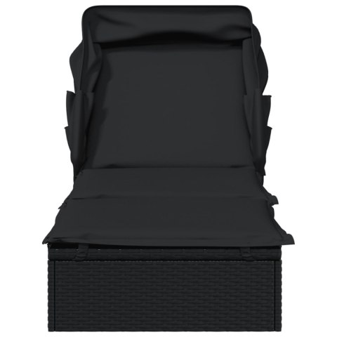 LEŻAK ZE SKŁADANYM DACHEM CZARNY 213X63X97CM POLIRATTAN