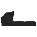 LEŻAK ZE SKŁADANYM DACHEM CZARNY 213X63X97CM POLIRATTAN