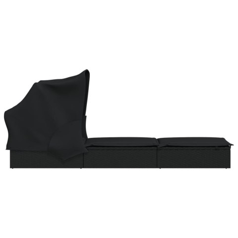 LEŻAK ZE SKŁADANYM DACHEM CZARNY 213X63X97CM POLIRATTAN