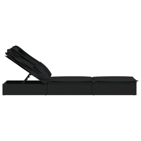 LEŻAK ZE SKŁADANYM DACHEM CZARNY 213X63X97CM POLIRATTAN